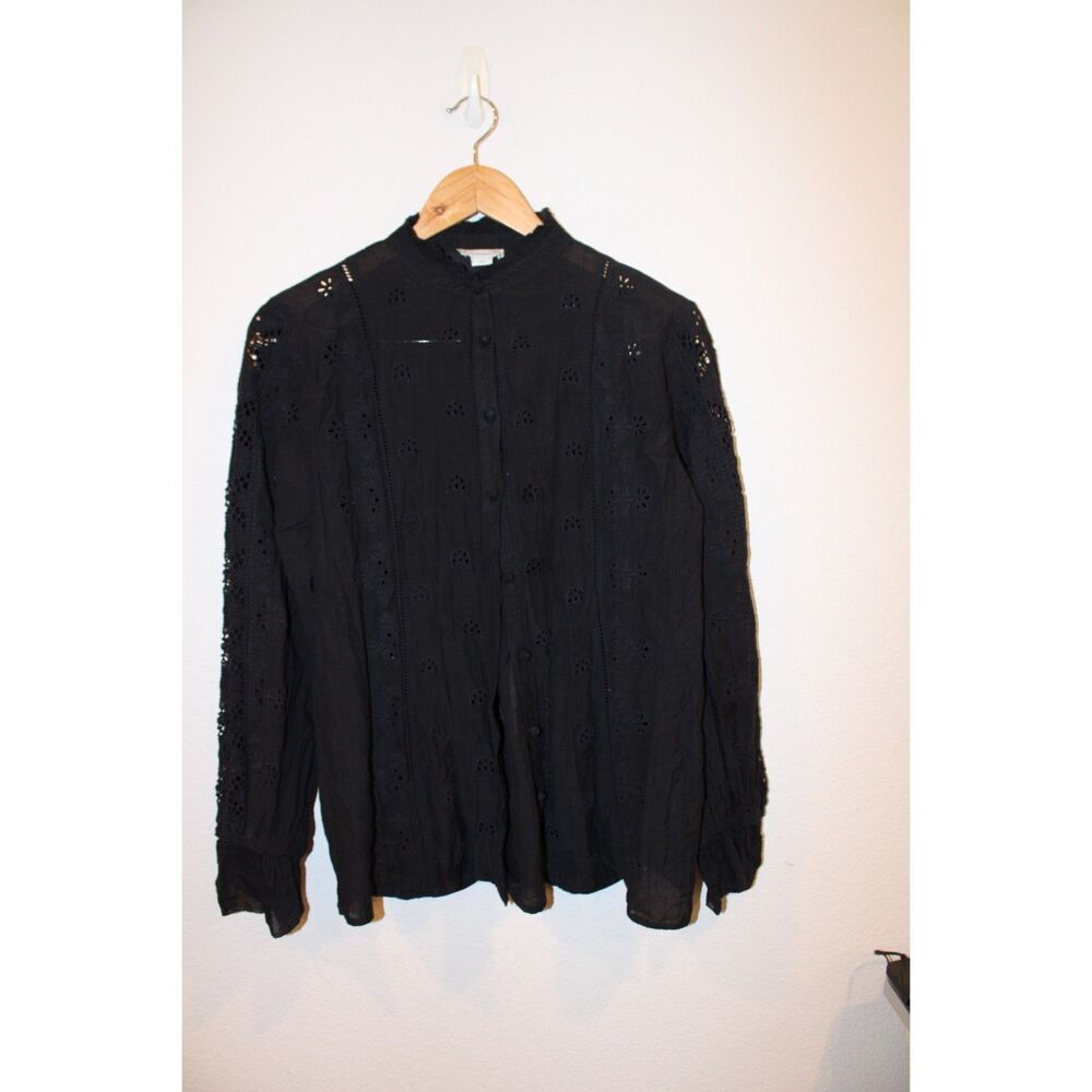 Sundance broderie size medium black button up eyelet long sleeve shirt